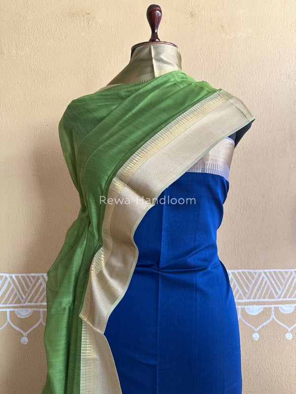Maheshwari Blue-Green Resham Border Dress Material BRD021