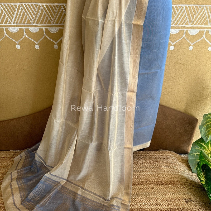 Maheshwari Blue-Beige Tissue Buta  Dress Material TPT042