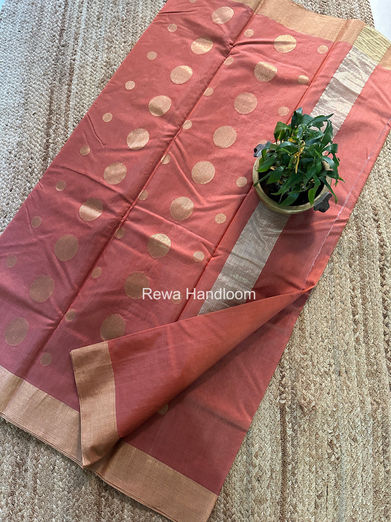 Dark Peach Chanderi Butta Zari Border Saree BSC017