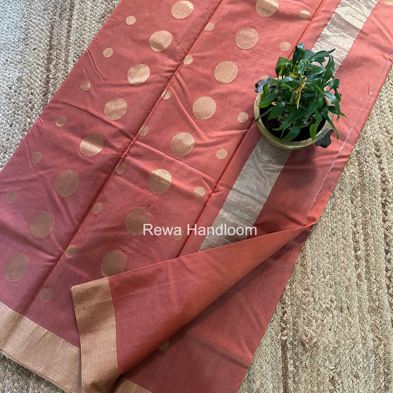 Dark Peach Chanderi Butta Zari Border Saree BSC017