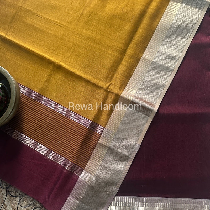Maheshwari Wine-Mustard Zari Border Dress Material BRD043