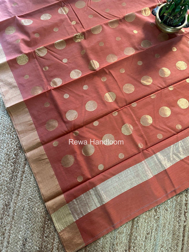 Dark Peach Chanderi Butta Zari Border Saree BSC017
