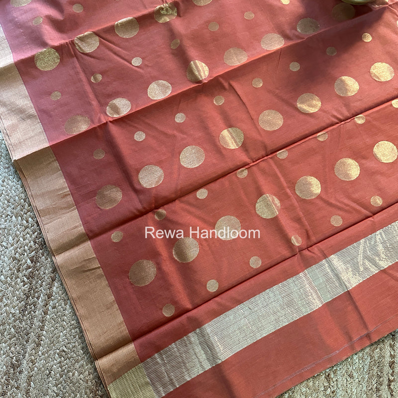 Dark Peach Chanderi Butta Zari Border Saree BSC017