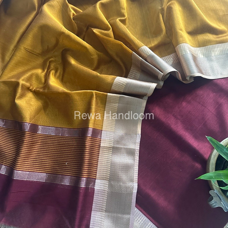 Maheshwari Wine-Mustard Zari Border Dress Material BRD043