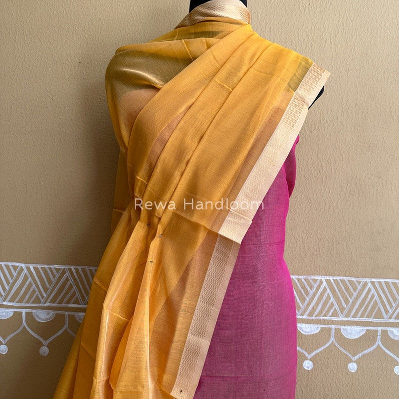Maheshwari Pink-Golden Yellow Tissue Buta Dress Material TPT019