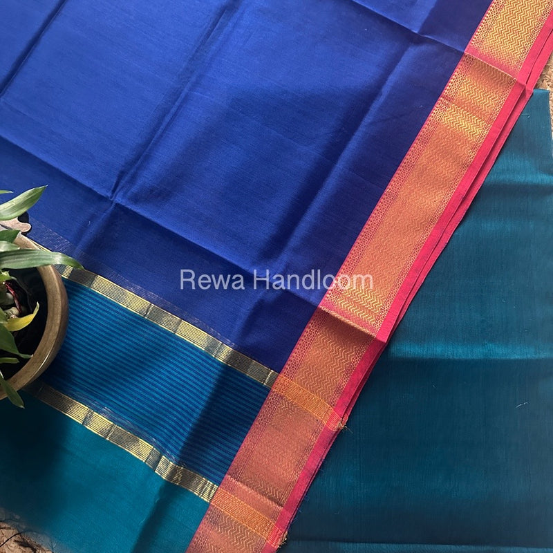 Maheshwari Morpankhi-Dark Blue Zari Border Dress Material BRD048