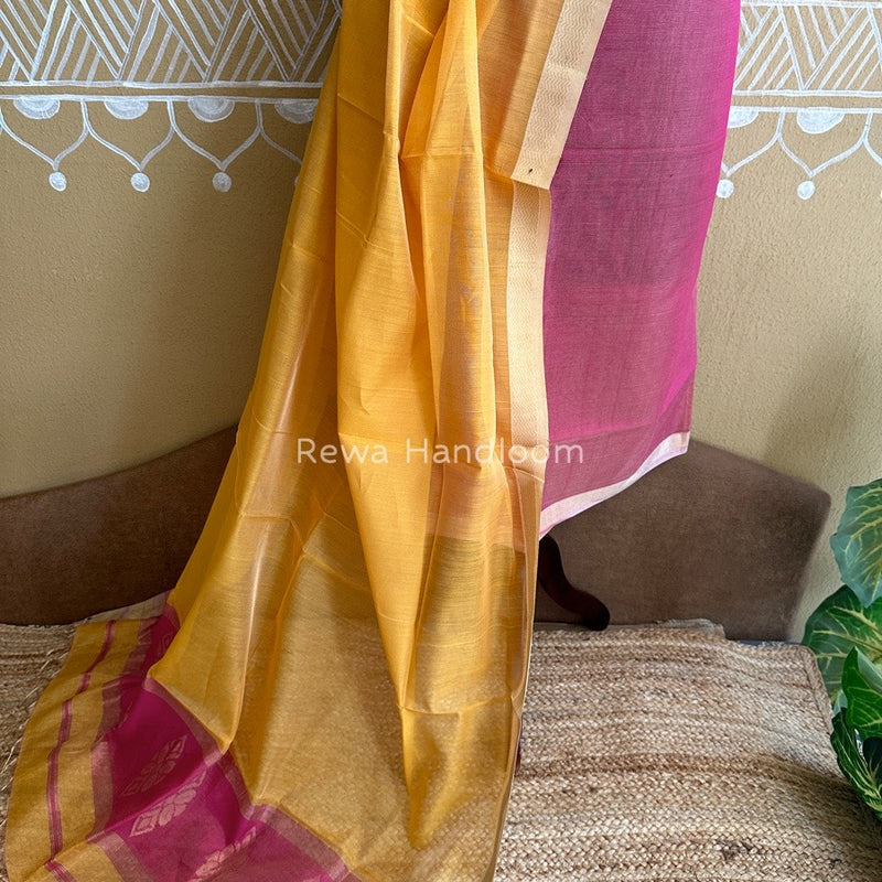 Maheshwari Pink-Golden Yellow Tissue Buta Dress Material TPT019