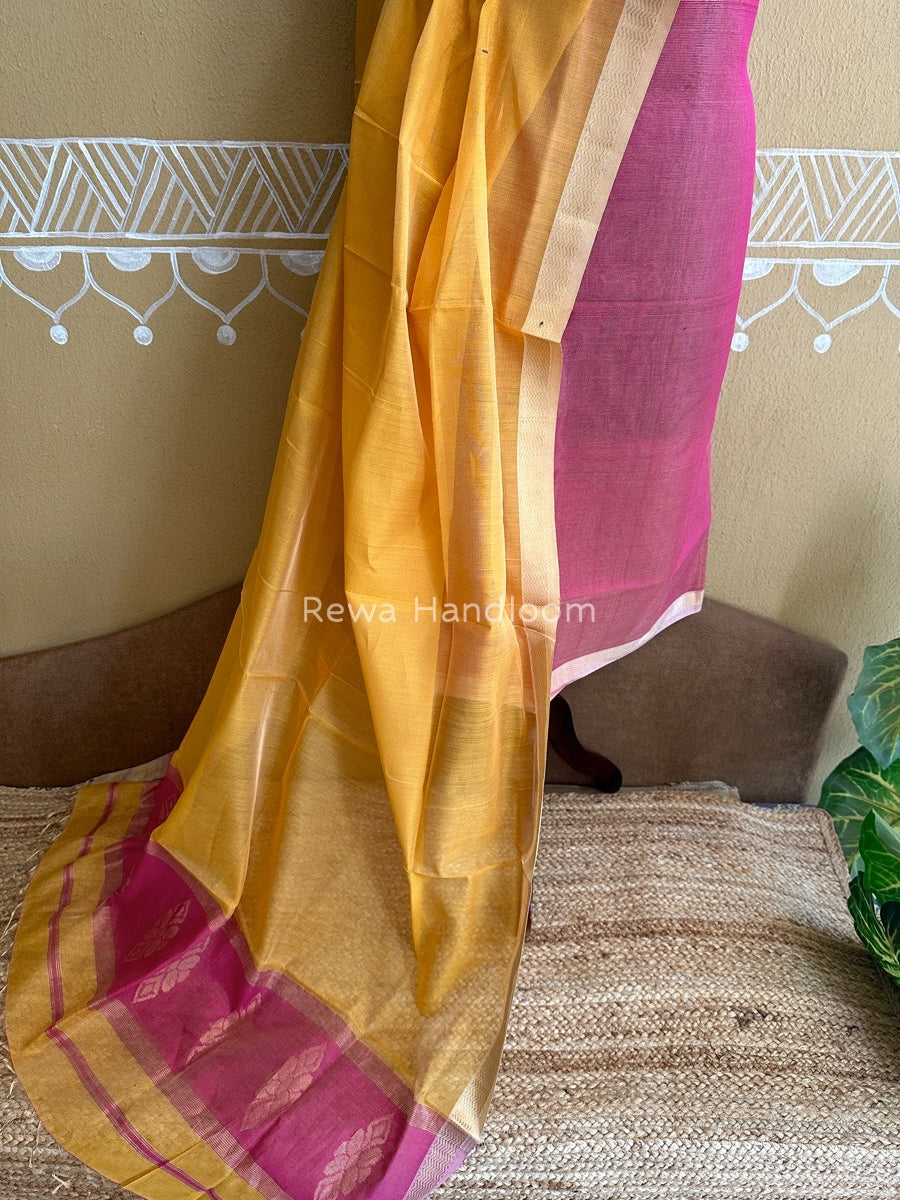 Maheshwari Pink-Golden Yellow Tissue Buta Dress Material TPT019