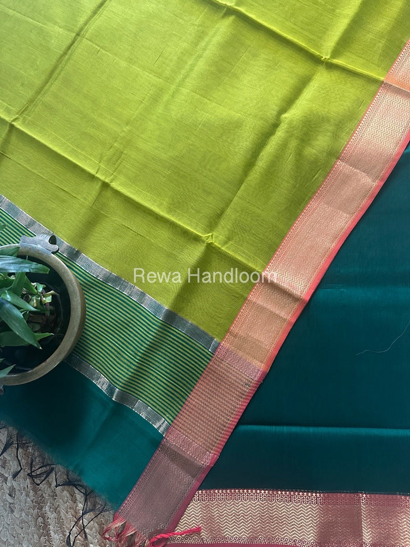 Maheshwari Green-Mehendi Green Zari Border Dress Material BRD049