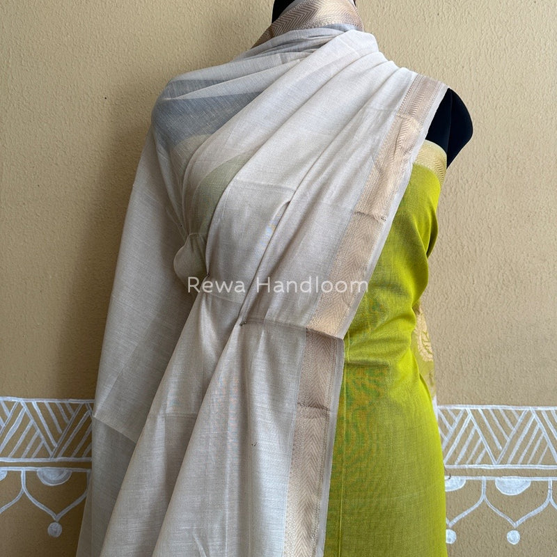 Maheshwari Green-Off White Tissue Buta Dress Material TPT024