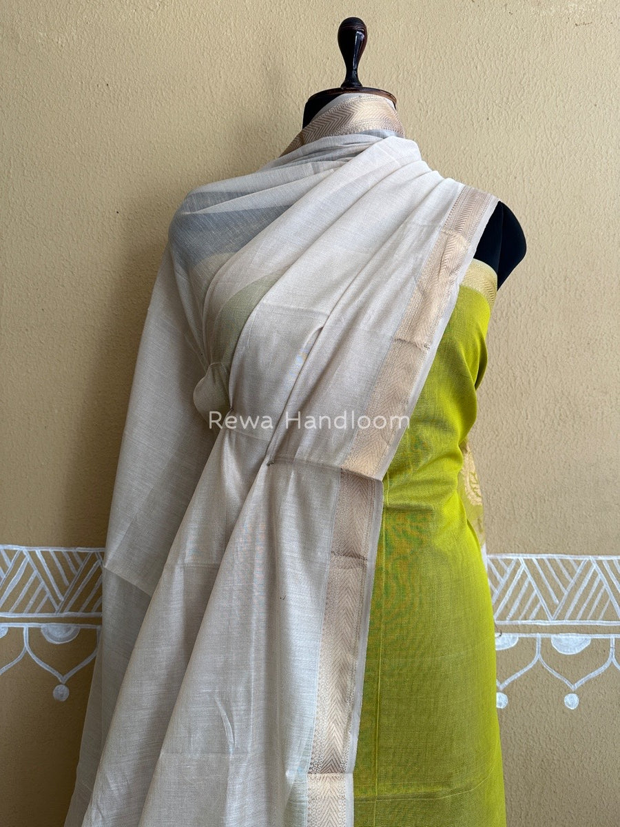 Maheshwari Green-Off White Tissue Buta Dress Material TPT024