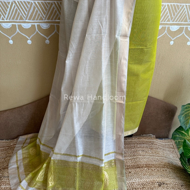 Maheshwari Green-Off White Tissue Buta Dress Material TPT024