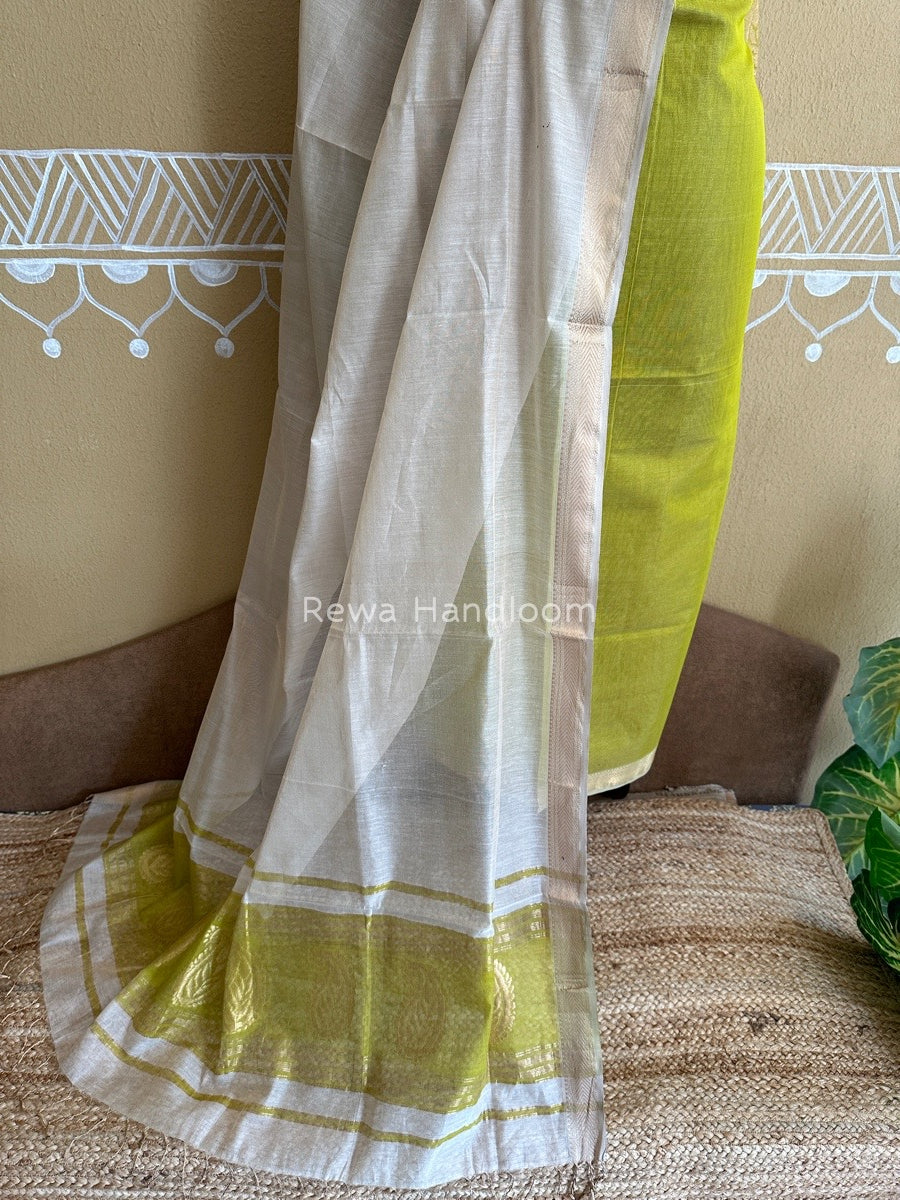 Maheshwari Green-Off White Tissue Buta Dress Material TPT024