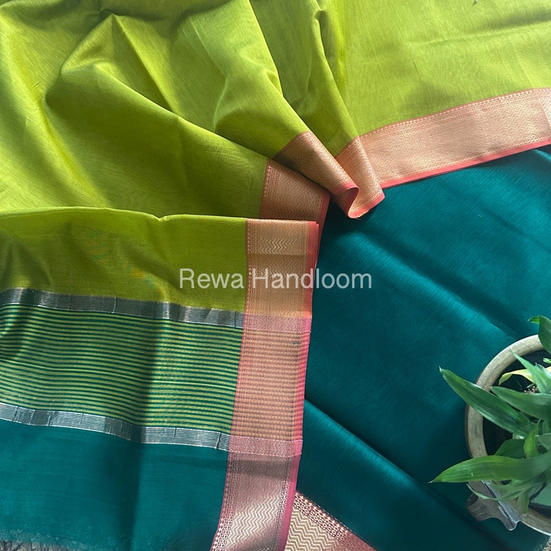Maheshwari Green-Mehendi Green Zari Border Dress Material BRD049