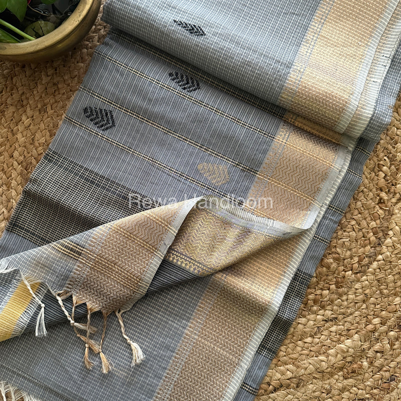 Grey Zari Butti ~ Maheshwari Saree-KJS012