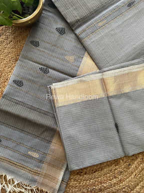 Grey Zari Butti ~ Maheshwari Saree-KJS012