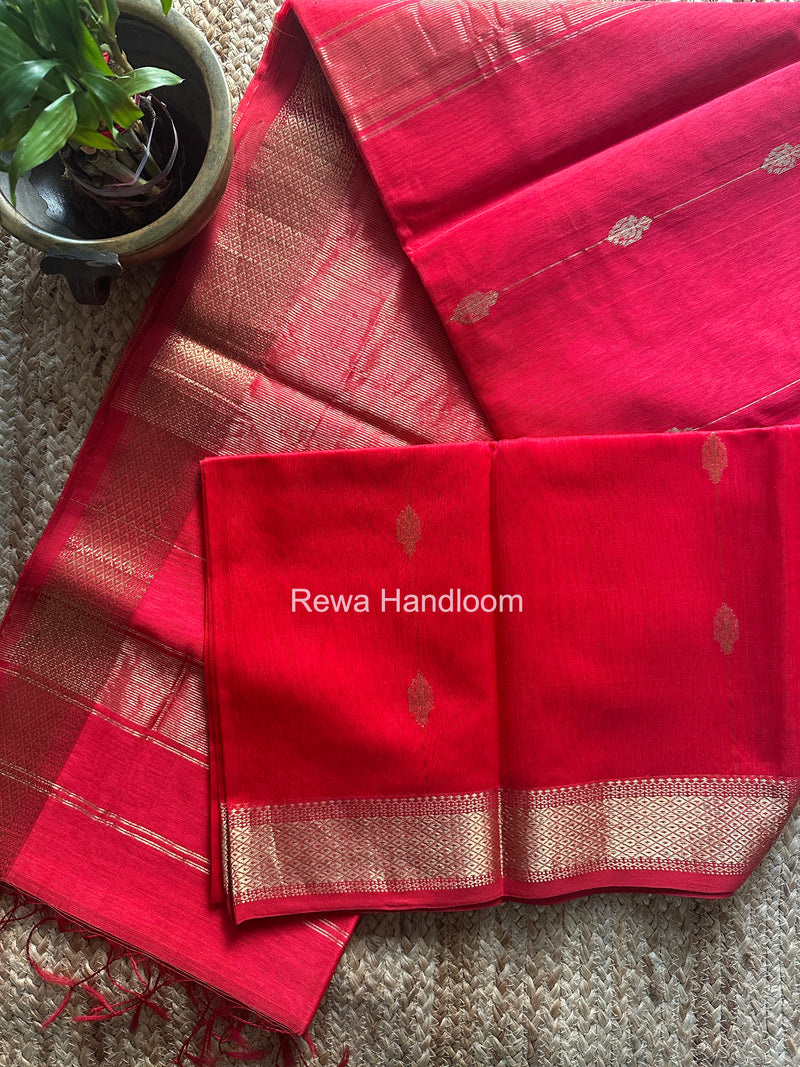 Maheshwari Carrot Red Shaded Butta Saree BLSS028