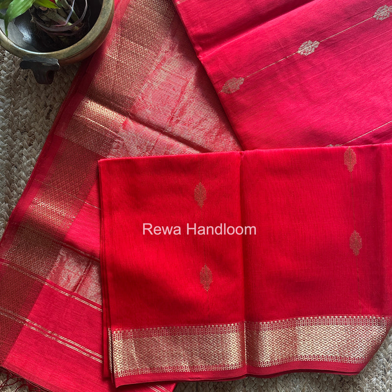 Maheshwari Carrot Red Shaded Butta Saree BLSS028