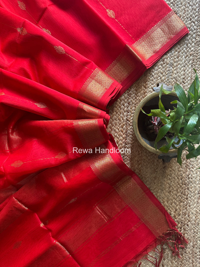Maheshwari Carrot Red Shaded Butta Saree BLSS028
