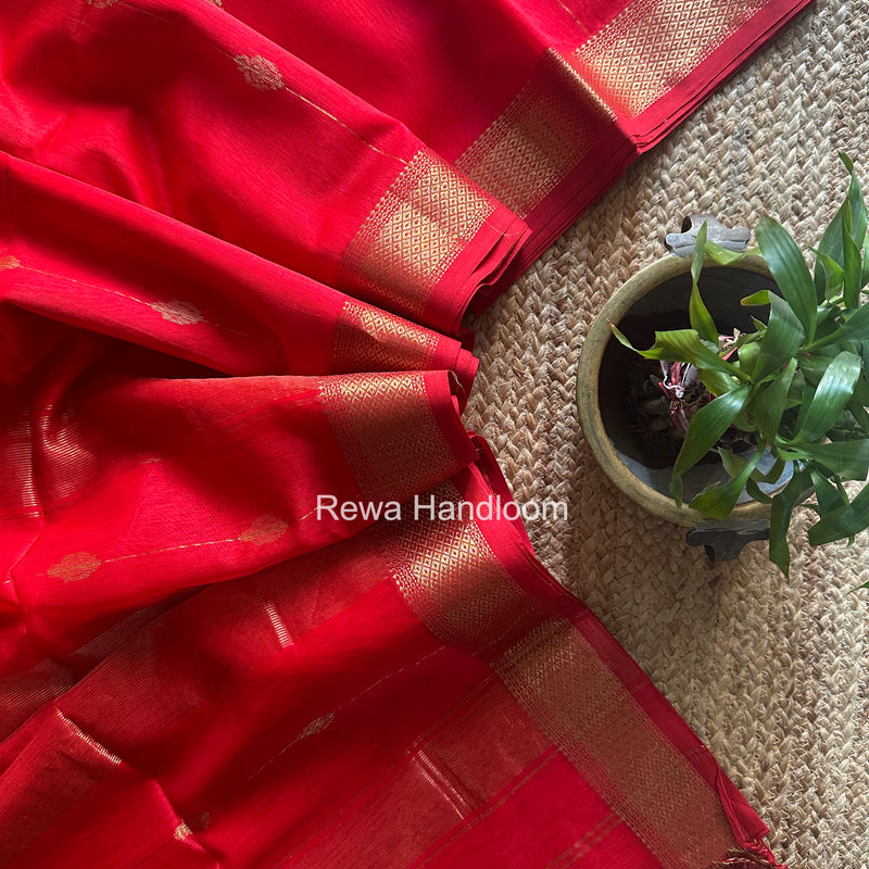 Maheshwari Carrot Red Shaded Butta Saree BLSS028