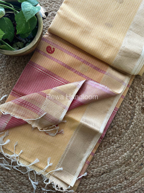 Yellow Pink Zari Butti ~ Maheshwari Saree-KJS011