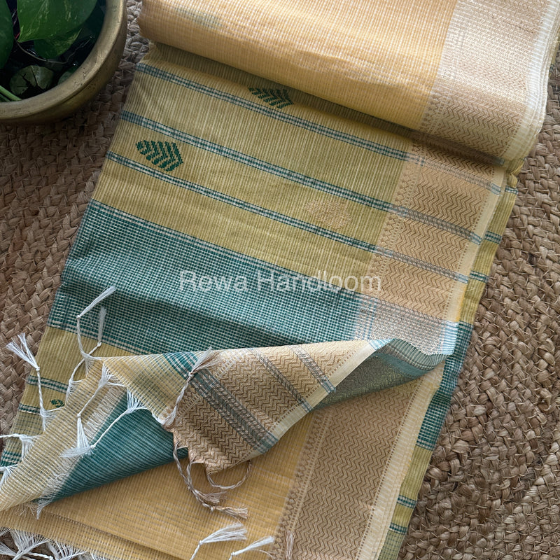 Yellow Green Zari Butti ~ Maheshwari Saree-KJS010