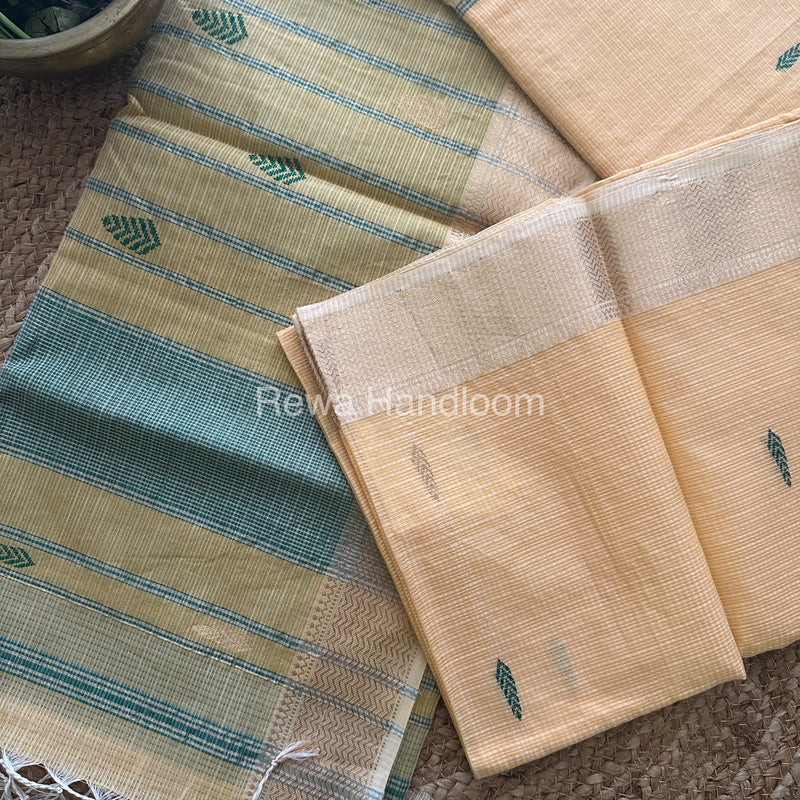 Yellow Green Zari Butti ~ Maheshwari Saree-KJS010