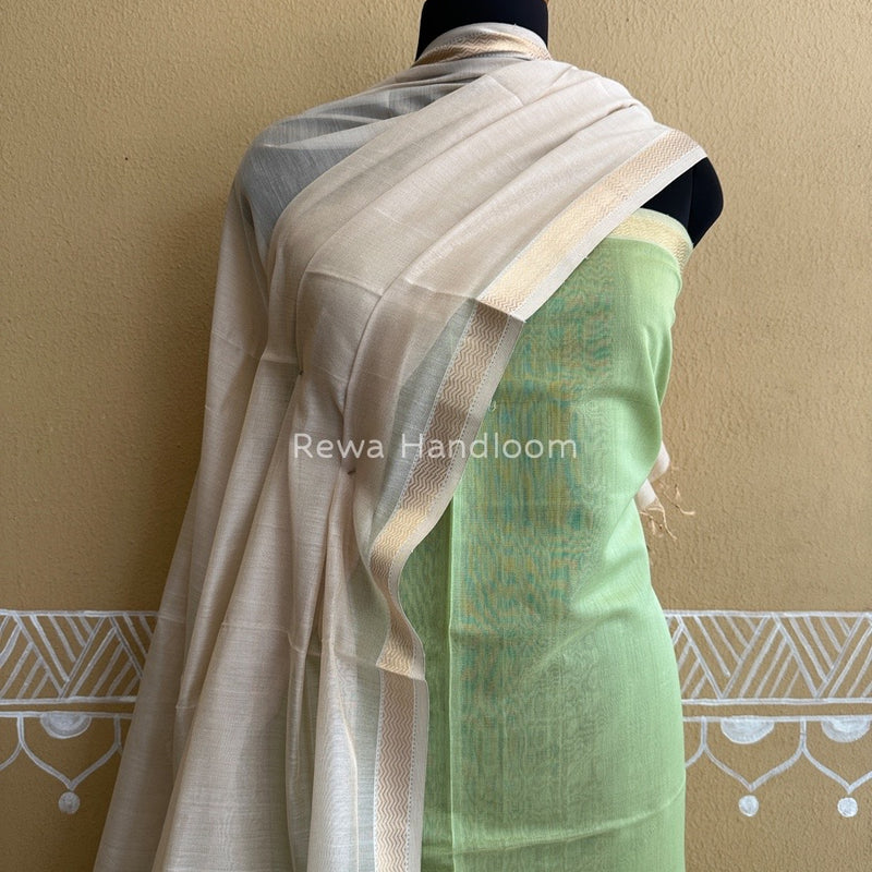 Maheshwari Green-Off white Tissue Buta Dress Material TPT012