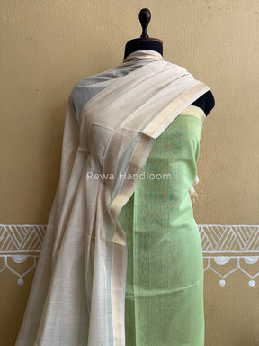 Maheshwari Green-Off white Tissue Buta Dress Material TPT012