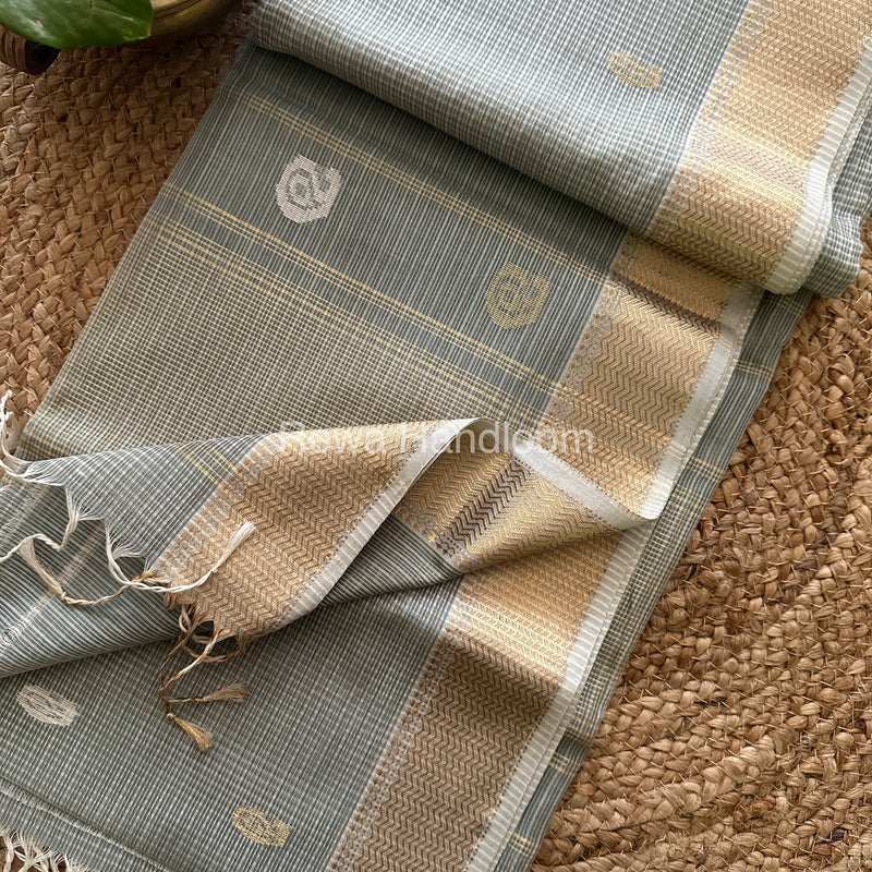 Grey Zari Butti ~ Maheshwari Saree-KJS09