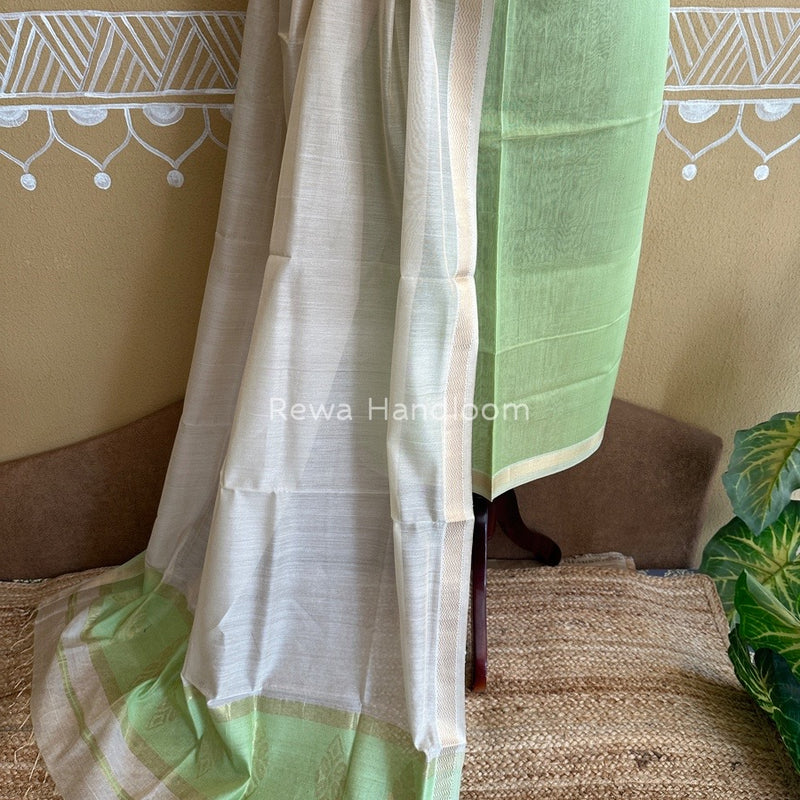 Maheshwari Green-Off white Tissue Buta Dress Material TPT012