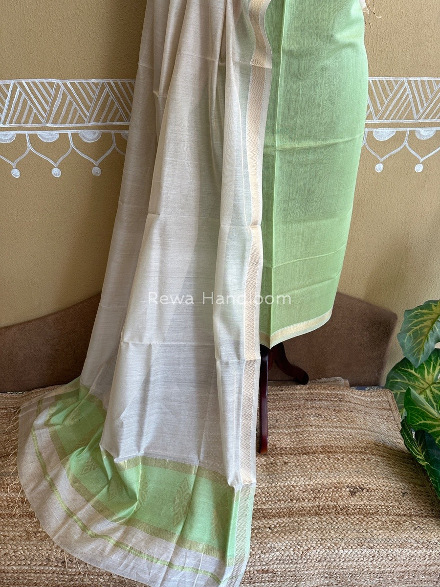 Maheshwari Green-Off white Tissue Buta Dress Material TPT012