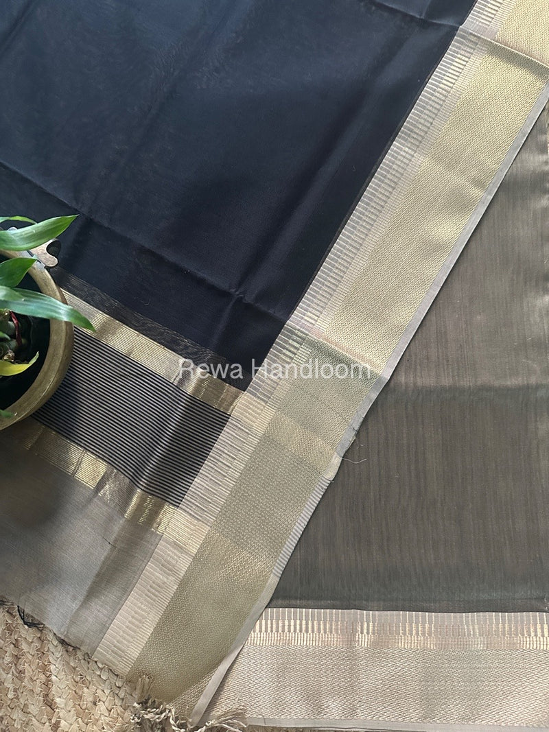 Maheshwari Beige-Black Zari Border Dress Material BRD050