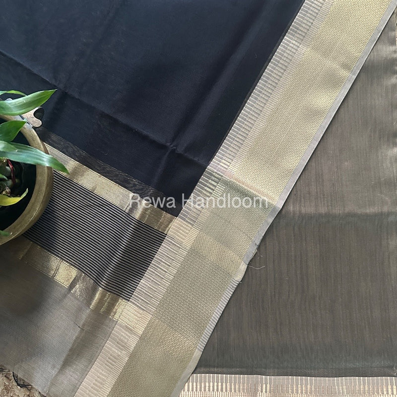 Maheshwari Beige-Black Zari Border Dress Material BRD050