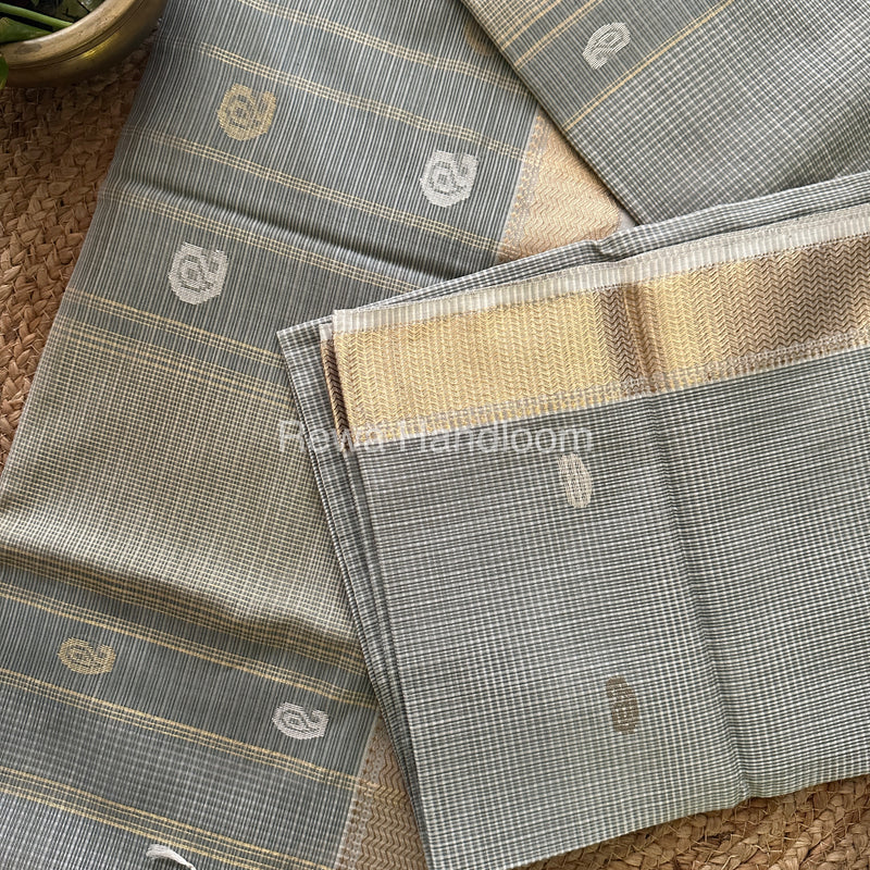 Grey Zari Butti ~ Maheshwari Saree-KJS09