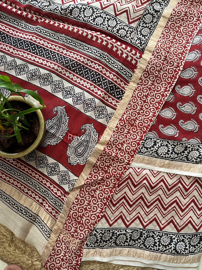 Maheshwari Red Bagh Print Suit BSP0135