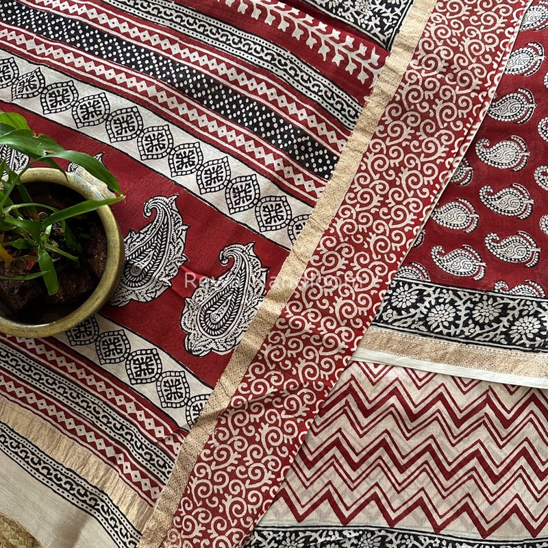 Maheshwari Red Bagh Print Suit BSP0135