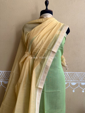 Maheshwari Green-Cream Yellow Tissue Buta Dress Material TPT013