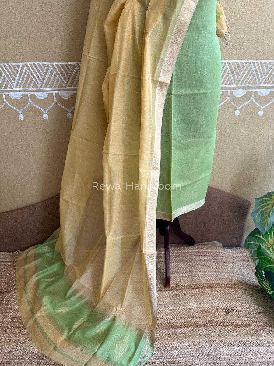 Maheshwari Green-Cream Yellow Tissue Buta Dress Material TPT013