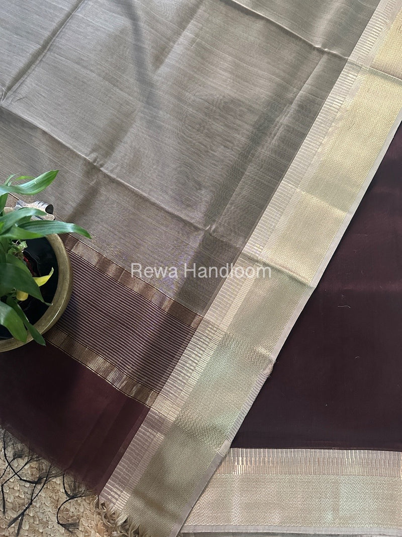 Maheshwari Brown-Beige Zari Border Dress Material BRD044