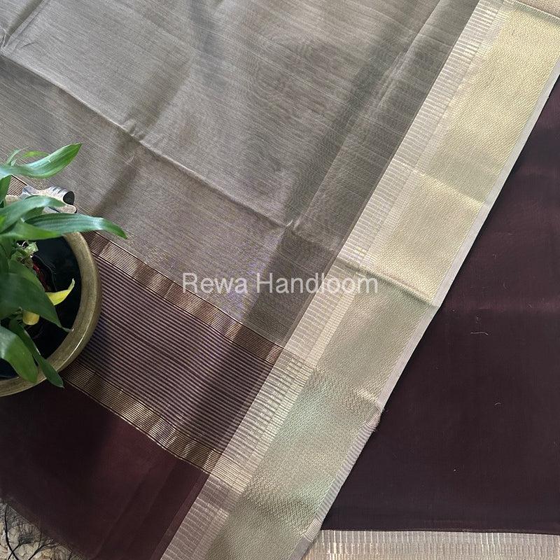 Maheshwari Brown-Beige Zari Border Dress Material BRD044
