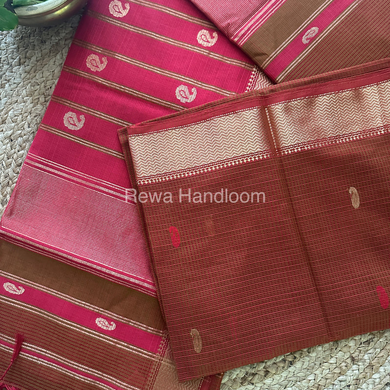Green Red Zari Butti ~ Maheshwari Saree-KJS017