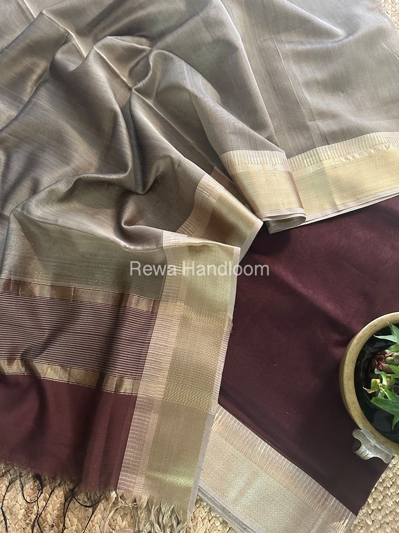 Maheshwari Brown-Beige Zari Border Dress Material BRD044