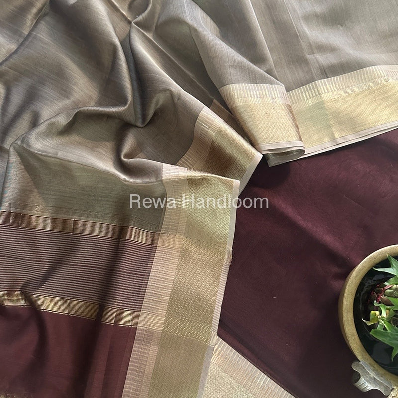 Maheshwari Brown-Beige Zari Border Dress Material BRD044