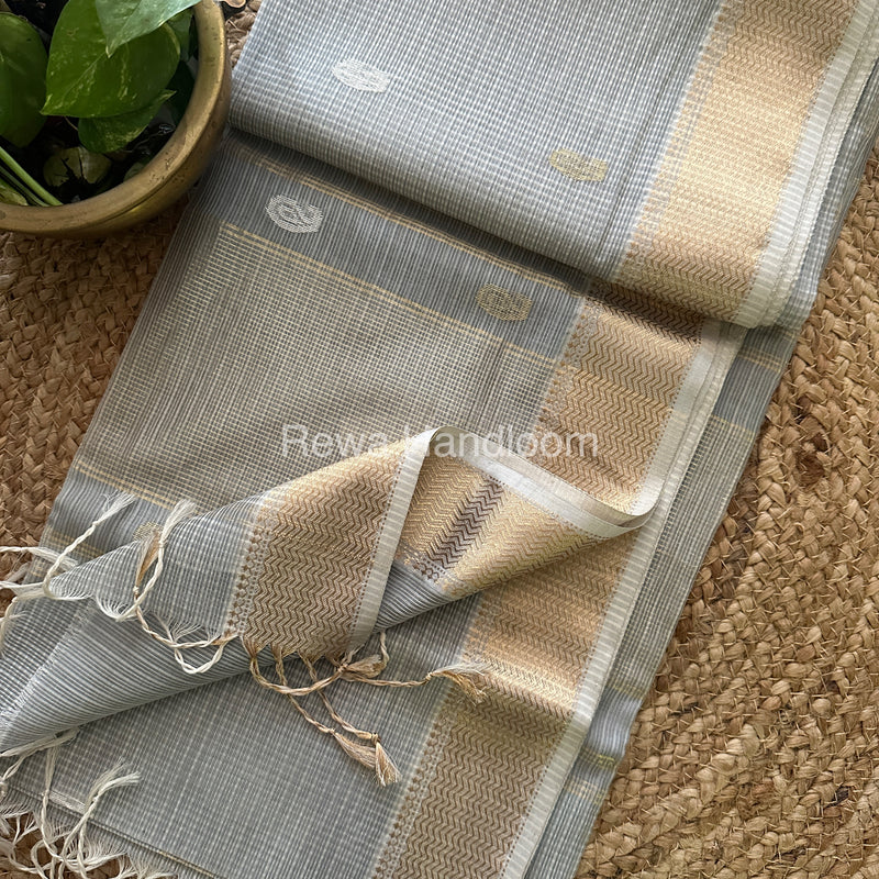 Grey Zari Butti ~ Maheshwari Saree-KJS019