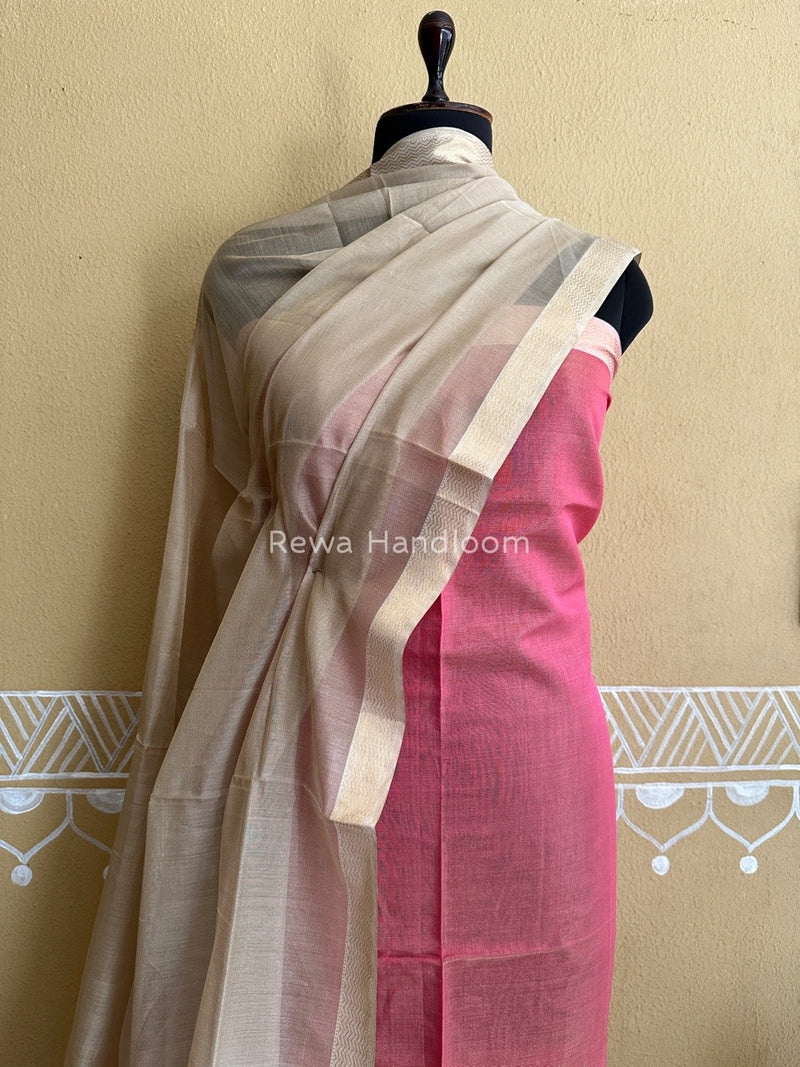 Maheshwari Rani Pink-Beige Tissue Buta Dress Material TPT057