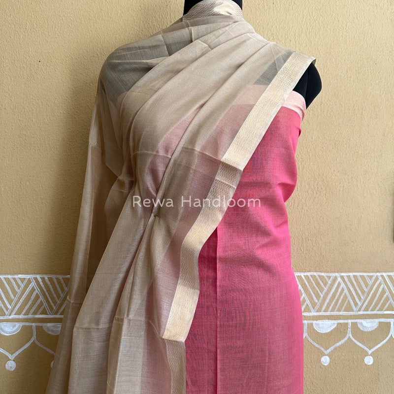 Maheshwari Rani Pink-Beige Tissue Buta Dress Material TPT057