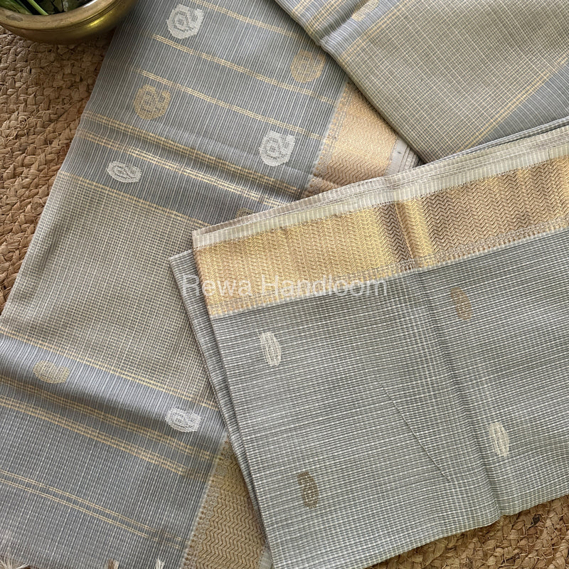 Grey Zari Butti ~ Maheshwari Saree-KJS019