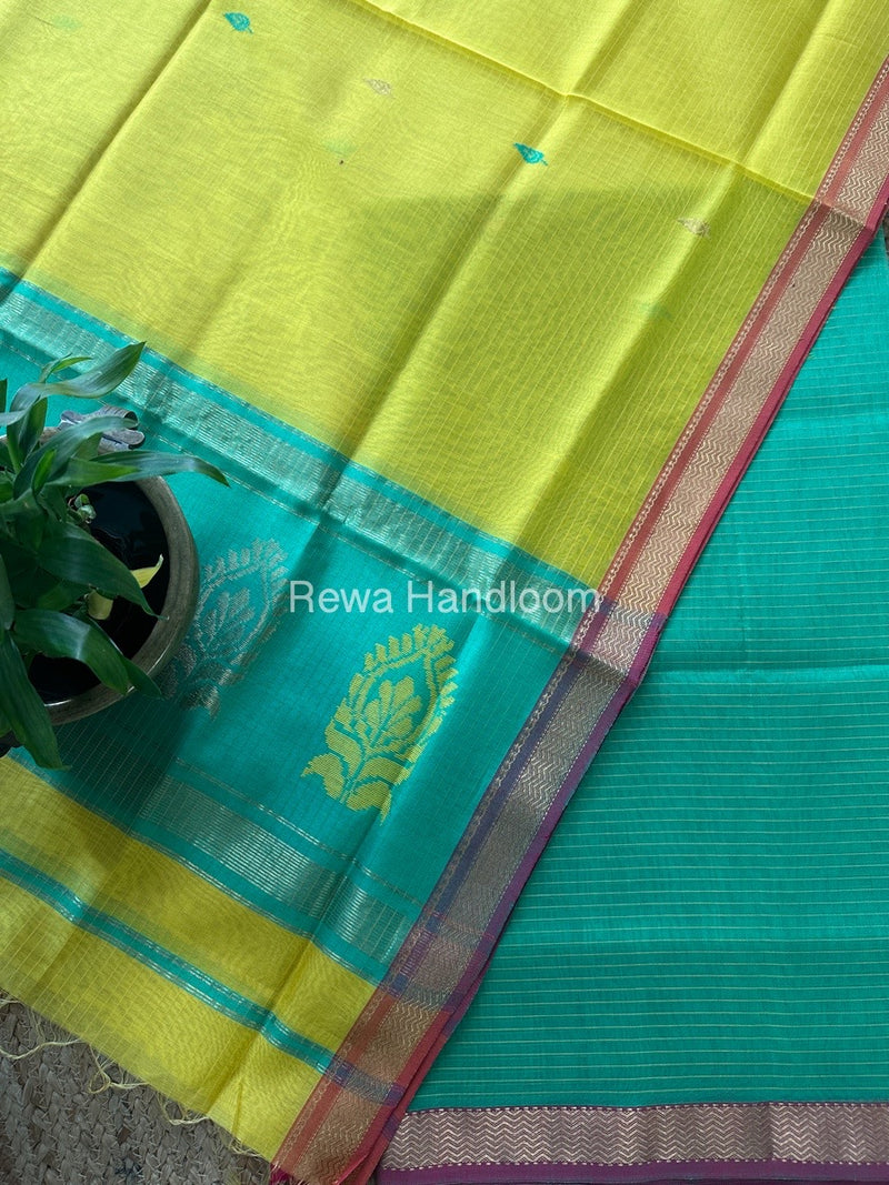 Maheshwari Sea Green-Yellow Motifs Top-Dupatta Set MS0188