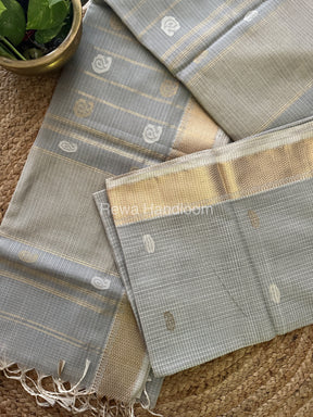 Grey Zari Butti ~ Maheshwari Saree-KJS019